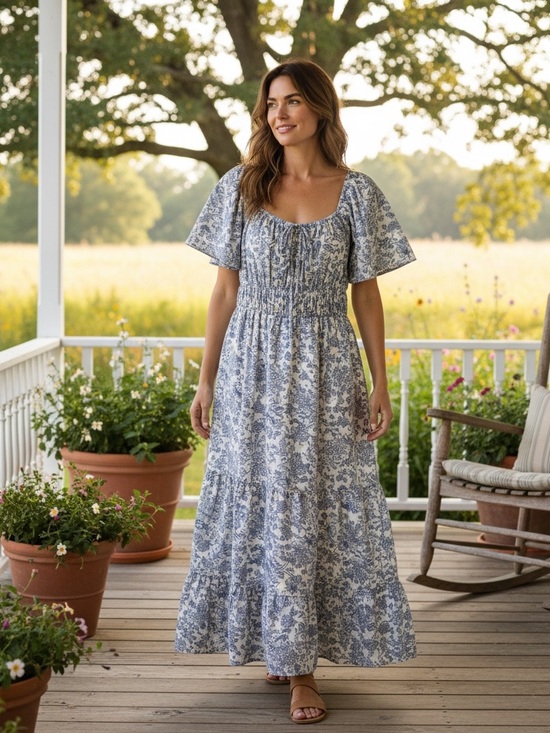 Blush Dresses & Skirts - Blush Womens Milkmaid Babydoll Tiered Floral Midi Dress Medium Lightweight Flowy